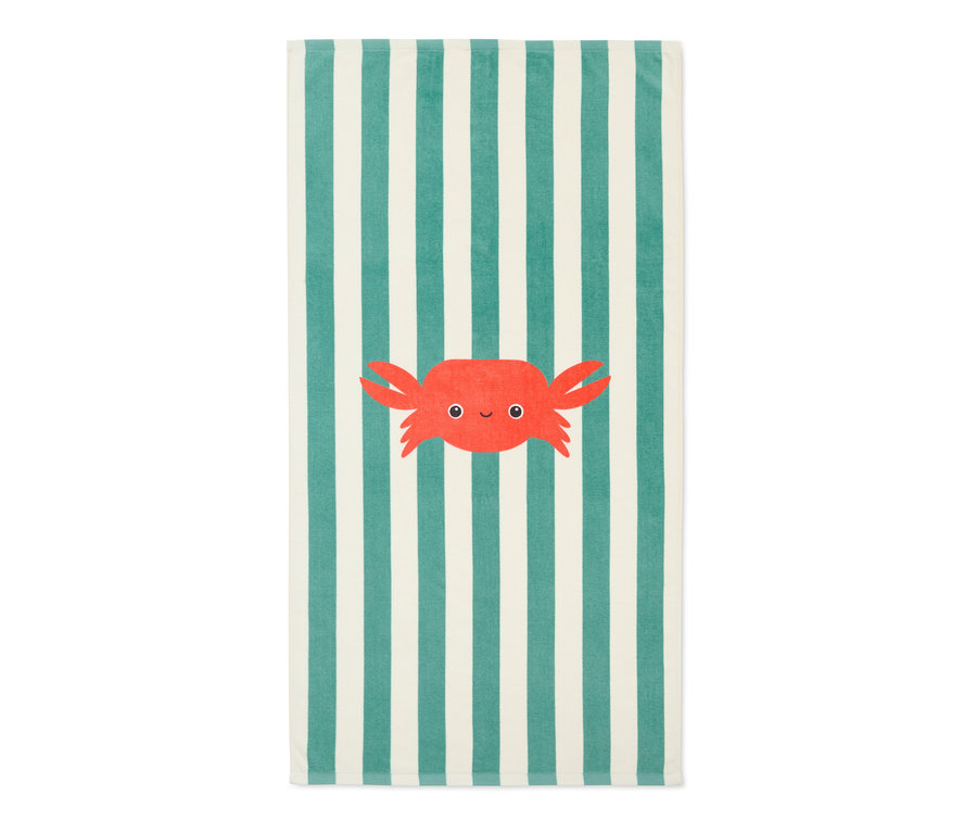 Pruhovaná osuška s motivem kraba.