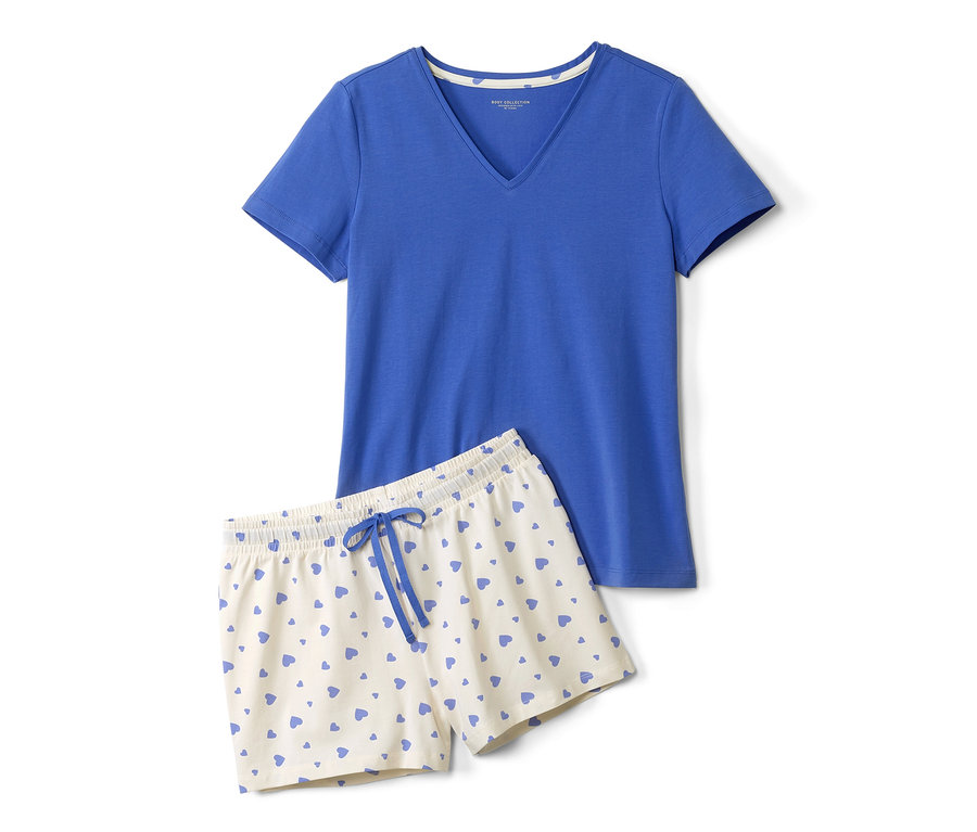 Modré krátké pyžamo se srdíčky.
