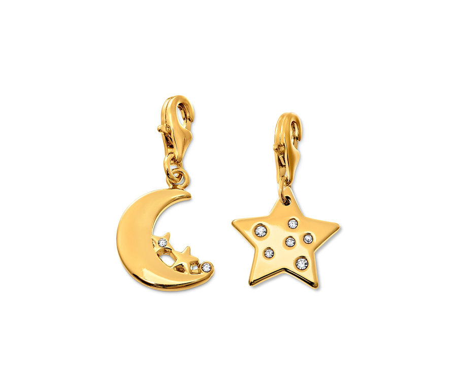 Zlatá sada přívěsků Moon and Stars se zirkony.