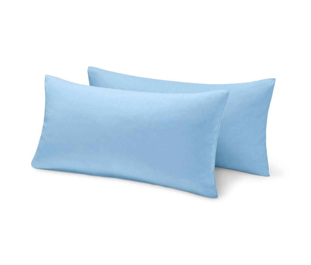 Dva světle modré žerzejové povlaky na polštáře.