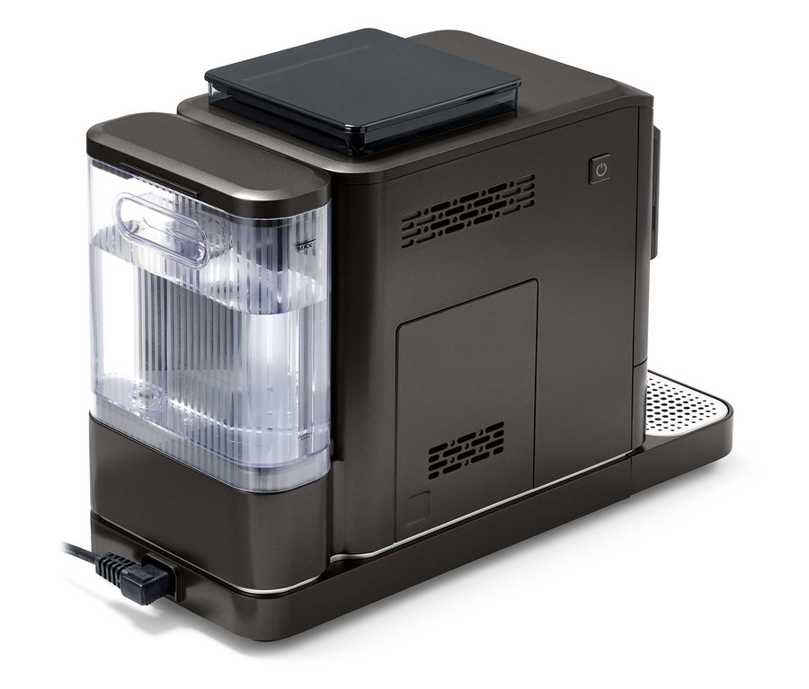 Detail kávovaru »Esperto 2 Milk« Granite Black s průhlednou nádržkou na vodu.