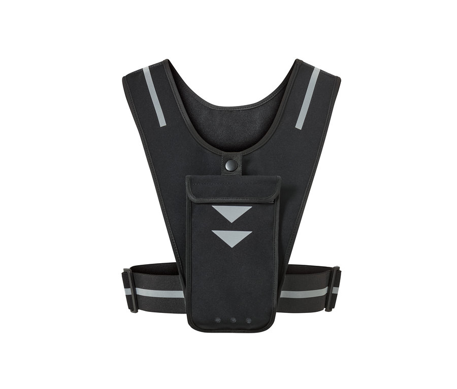 Černá běžecká vesta na smartphone s reflexními prvky.