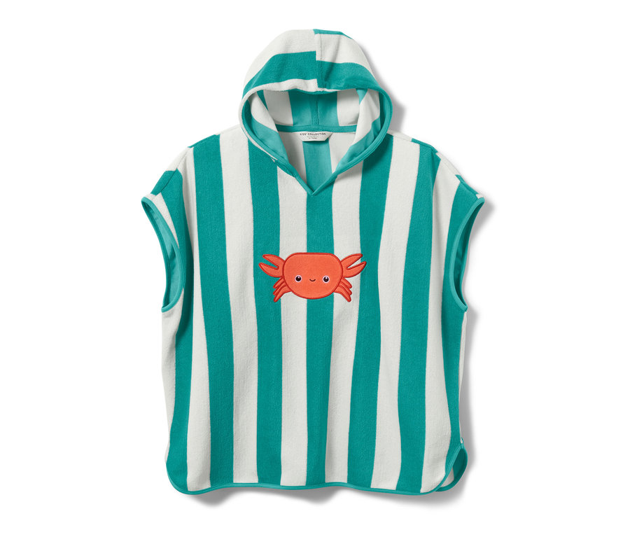 Pruhované froté pončo pro miminka a děti s kapucí a aplikací kraba.