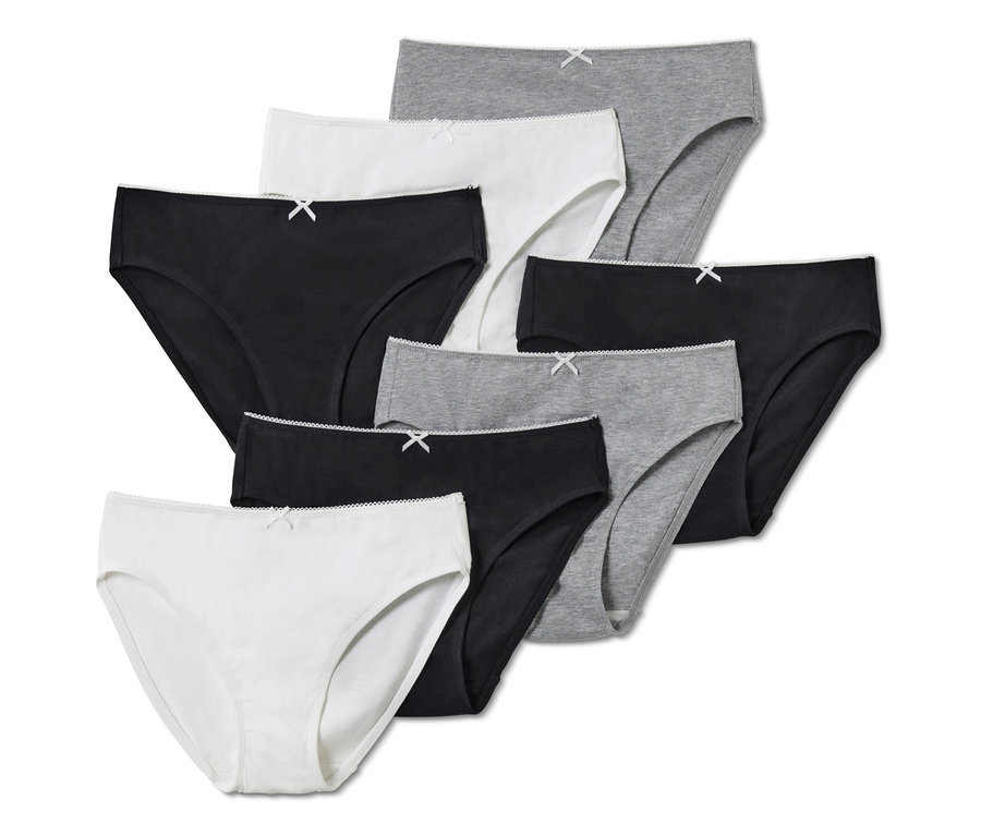 Sada dívčích kalhotek, 7 ks, bílé, šedé a černé.