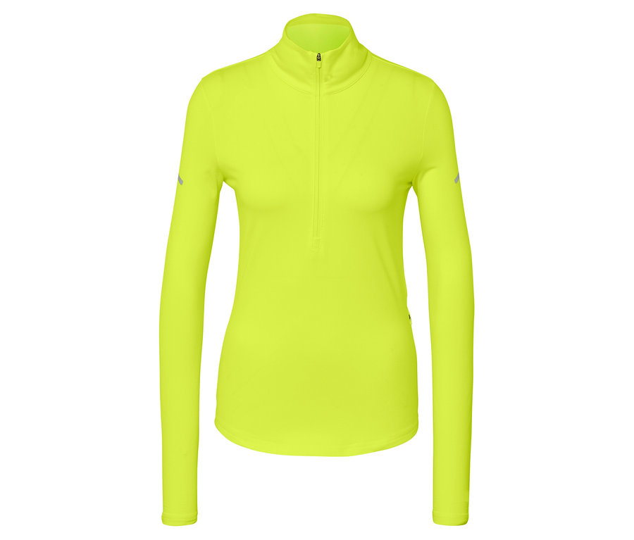 Žlutozelený sportovní top s dlouhým rukávem a krátkým zipem.