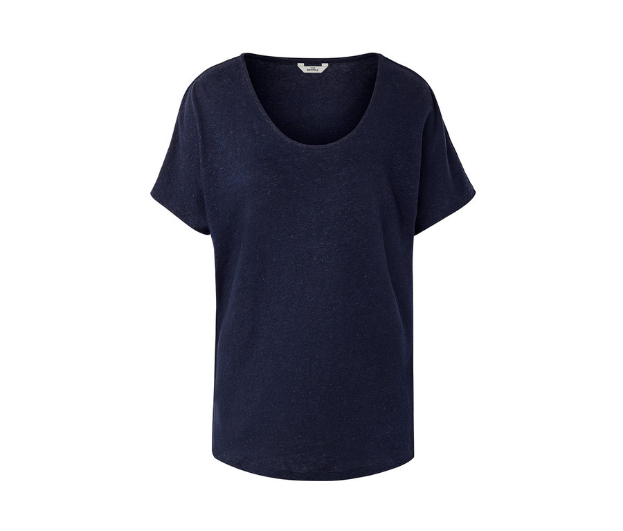 Námořnicky modré triko ze směsi lnu.