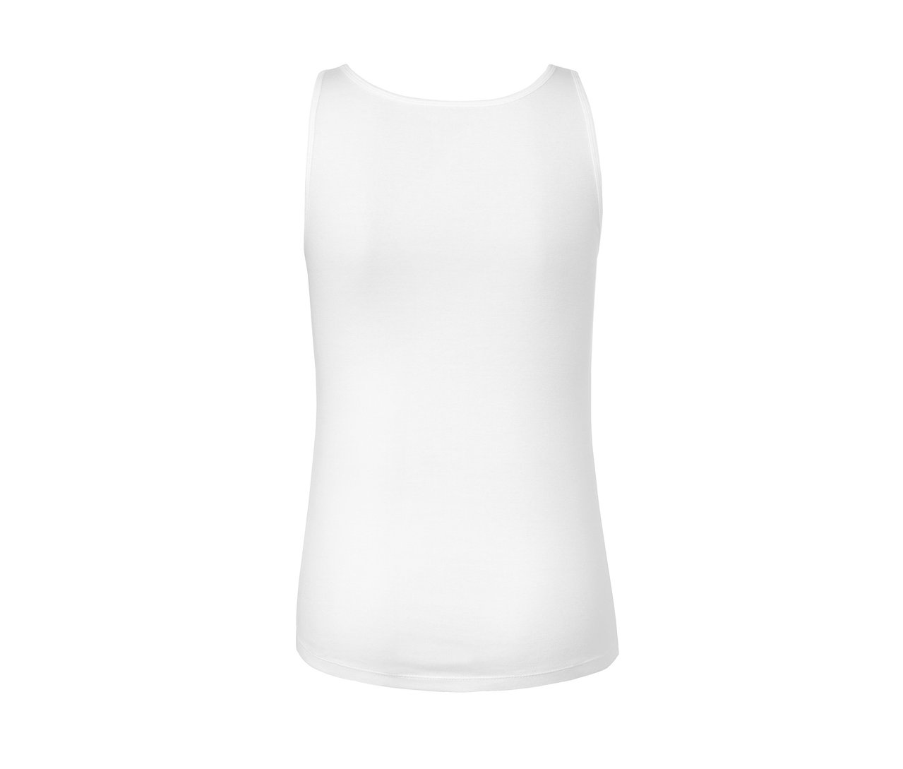 Detail zadní části bílého tílka z jemné žebrované pleteniny.