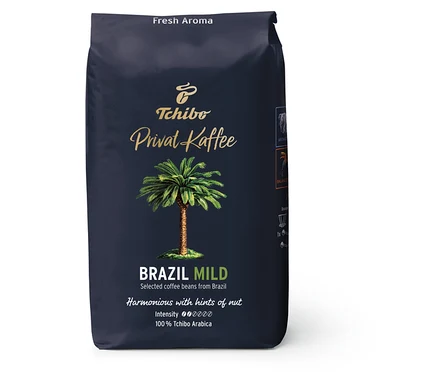 Balení 500 g zrnkové kávy Privat Kaffee Brazil Mild.