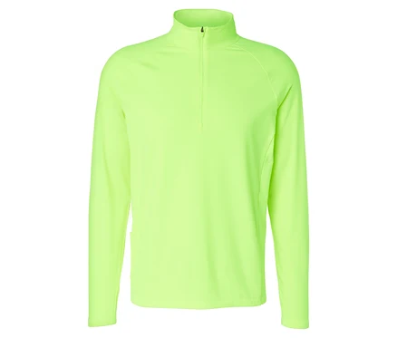 Neonově limetkové sportovní termotriko s polovičním zipem a stojáčkem.