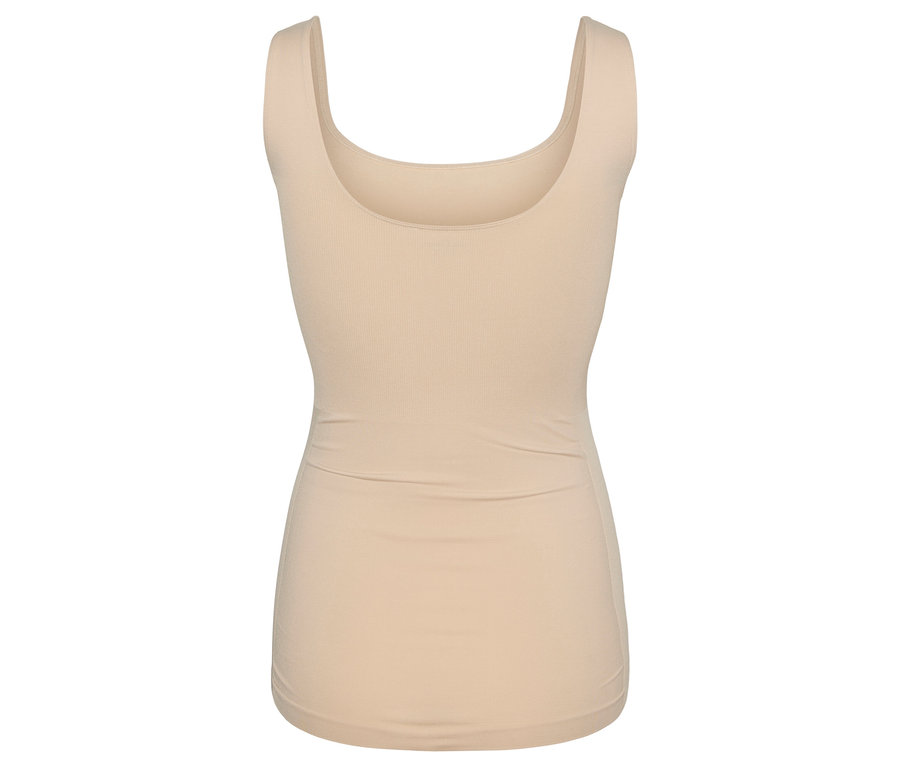 Jeden béžový top MAMALICIOUS MLHEAL TANK TOP NOOS A. leží na bílém pozadí.