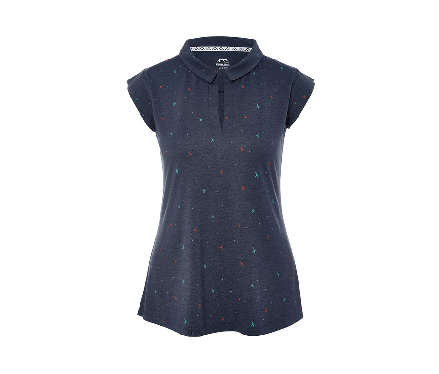 Modrý funkční top s krátkými rukávy a potiskem.