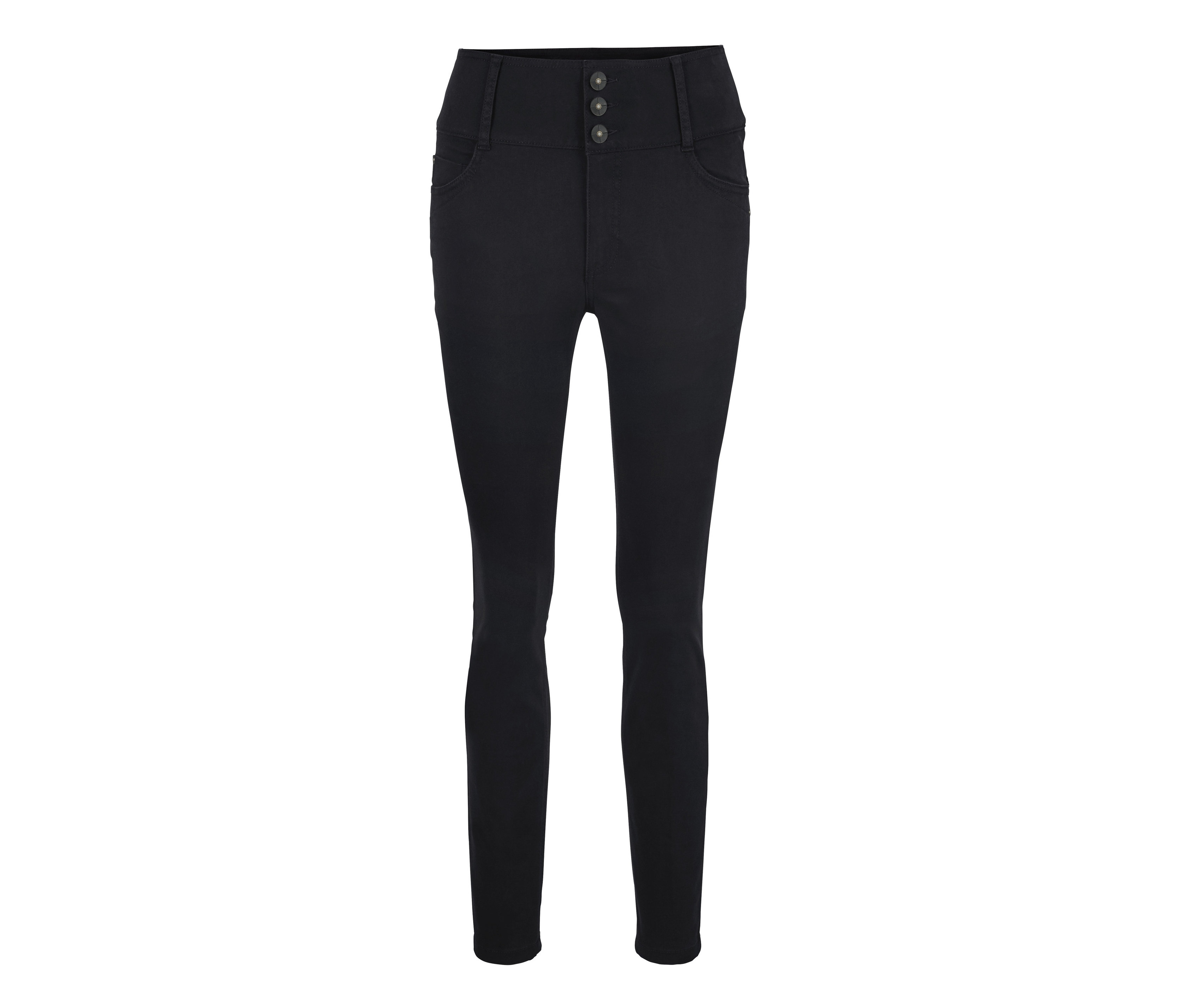 Černé tregíny s vysokým pasem a knoflíky.