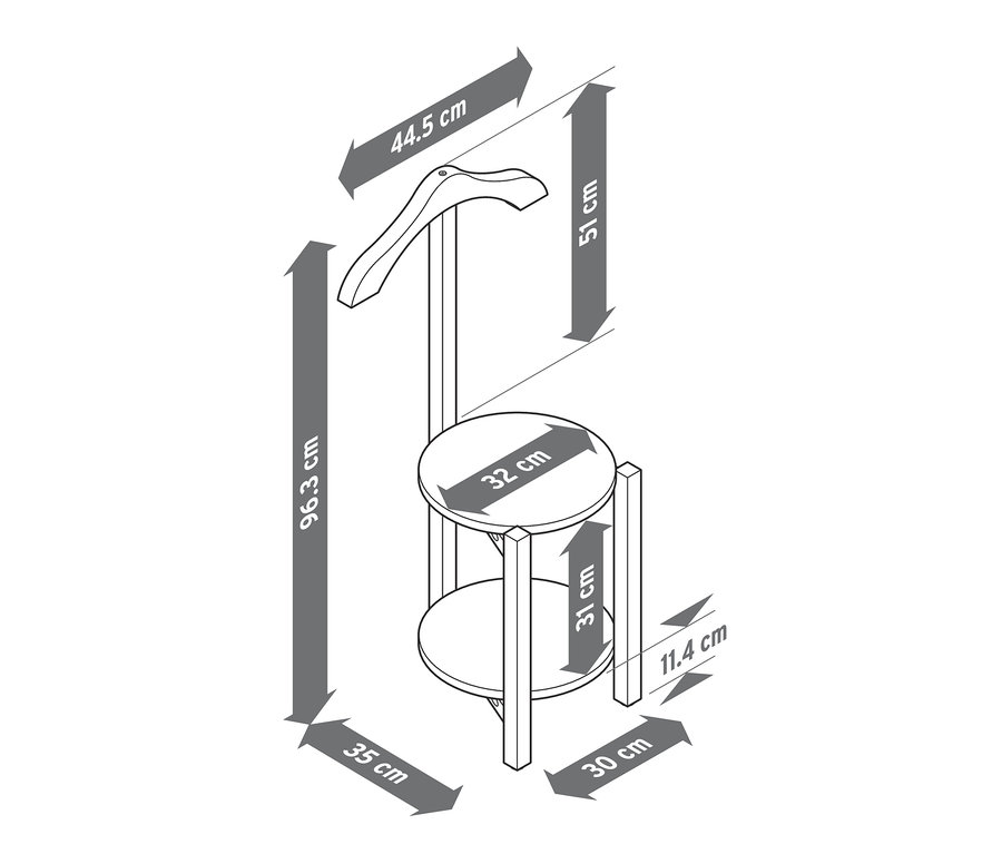 Ilustrace němého sluhy s uvedenými rozměry.