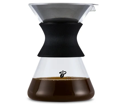 Skleněná karafa BEEM Pour Over, 0,75 l s filtrem a kávou.