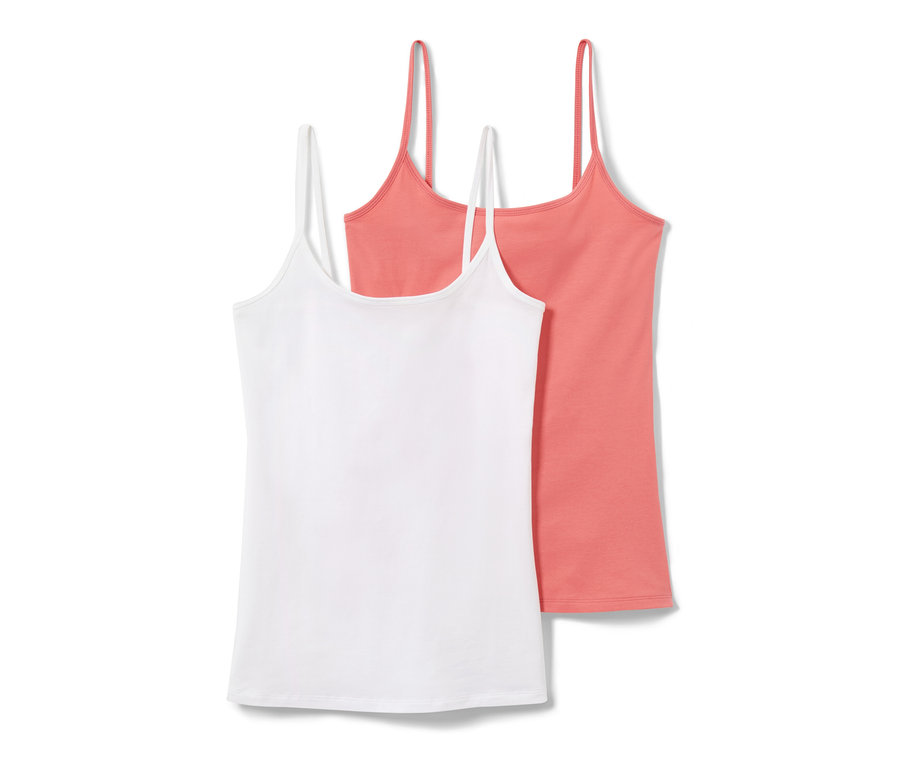 Dvě tílka: bílé a korálové.