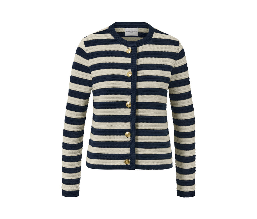 Pruhovaný kardigan ze strukturované pleteniny s knoflíky.