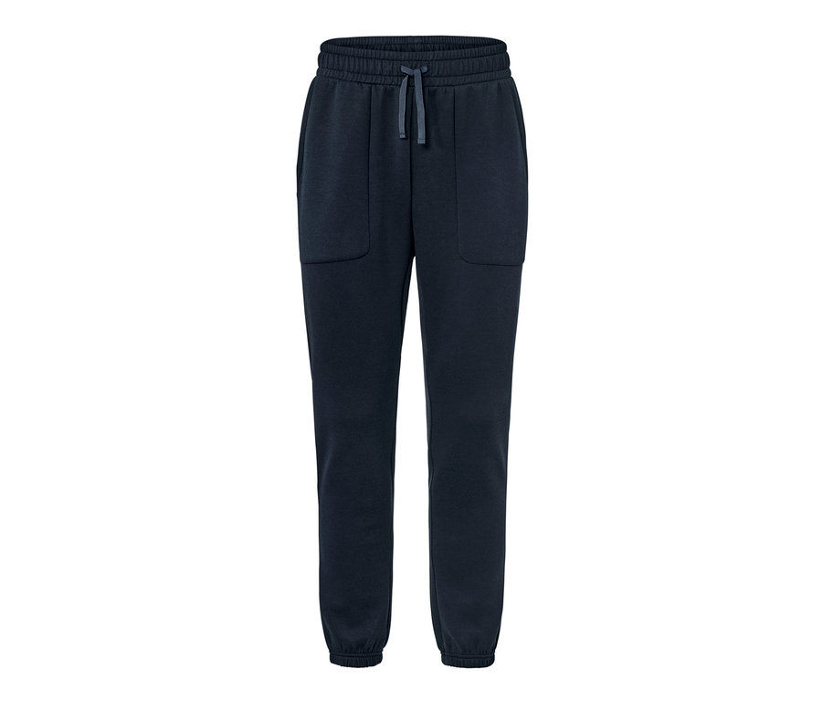 Tmavě modré teplákové kalhoty.