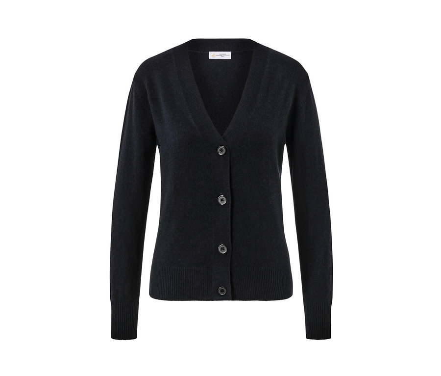 Černý kardigan z jemného úpletu s kašmírem.