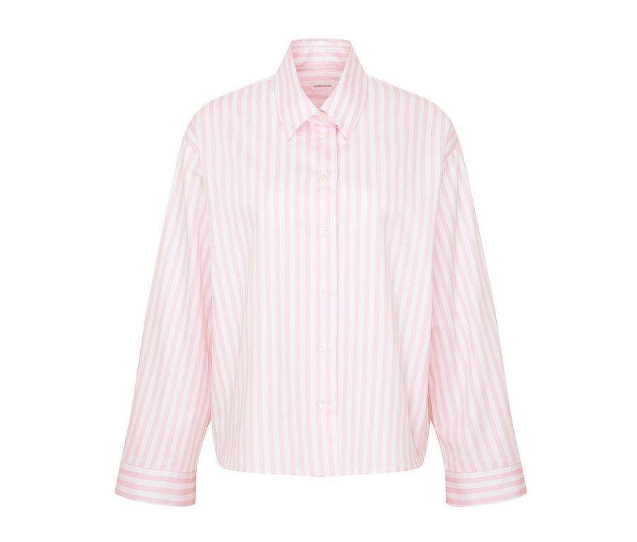 Světle růžová košilová halenka oversize Seidensticker s bílými proužky.