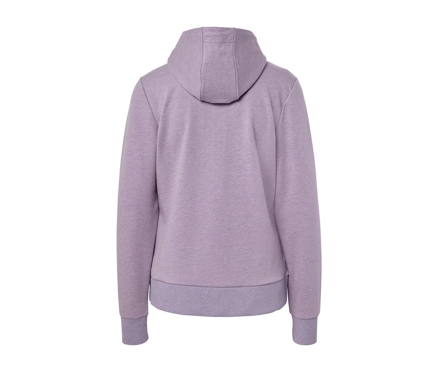 Zadní pohled na fialovou mikinu.