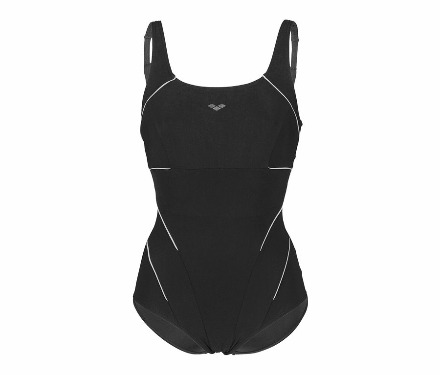 Černé dámské plavky arena Shapewear Jewel R Low C Cup s bílými detaily.