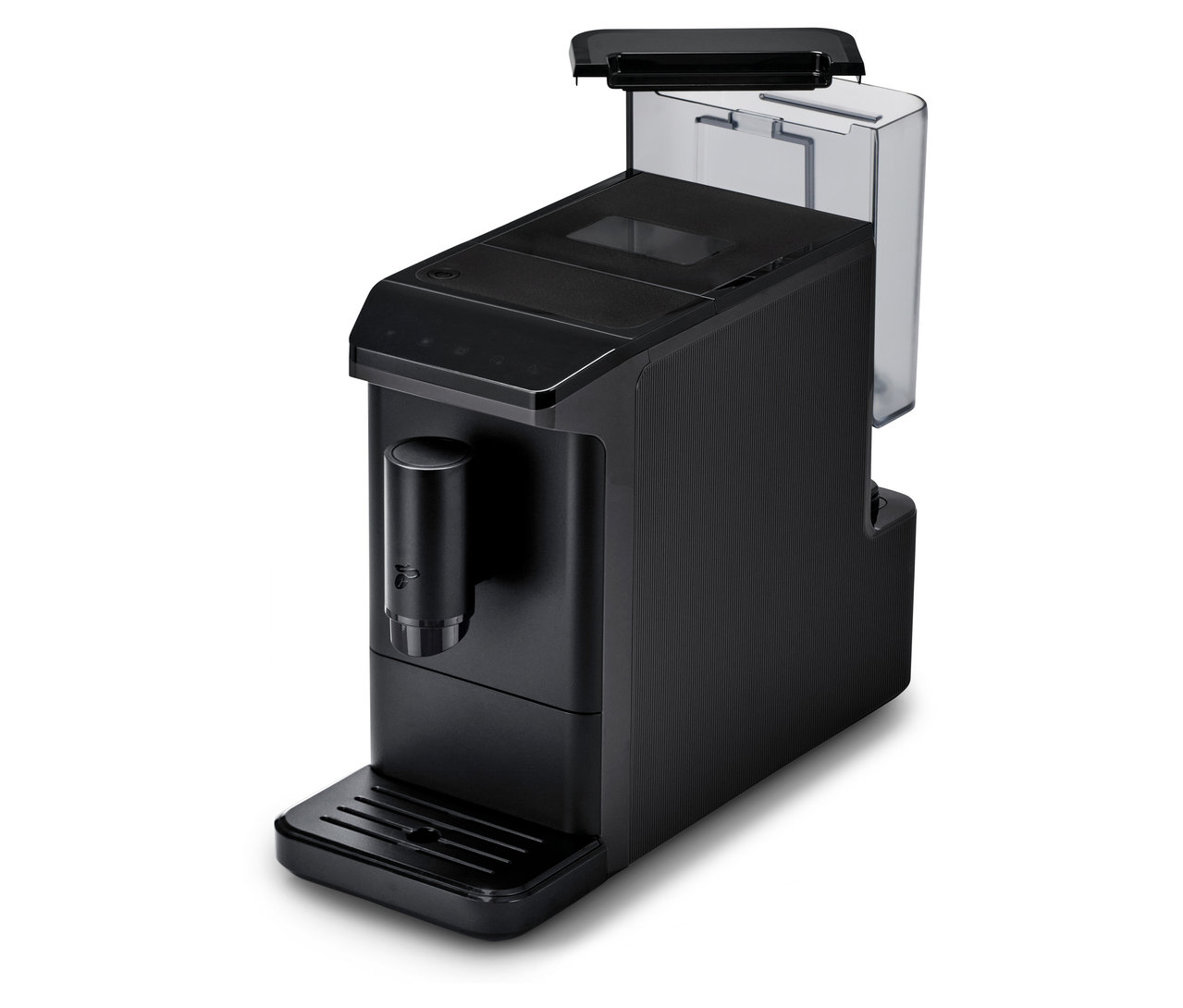 Černý kávovar »Esperto mini« zobrazený zblízka.