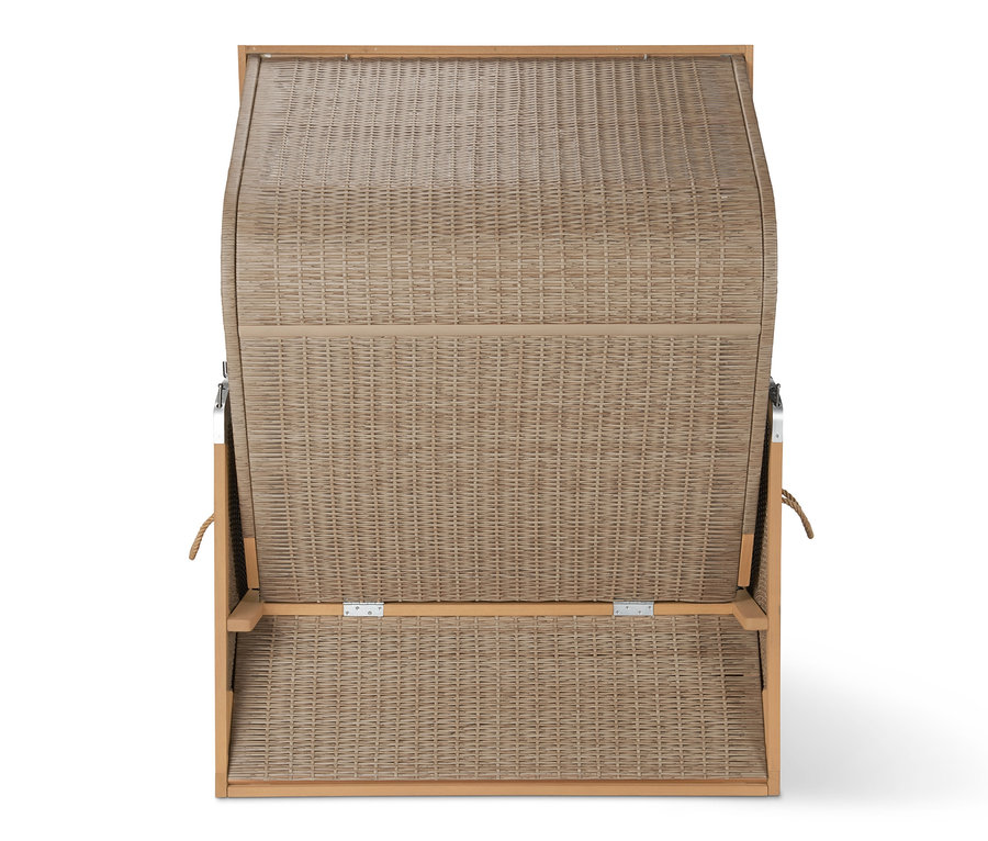 Pohled shora na plážový koš Premium XXL s 2 sklopnými stolky.