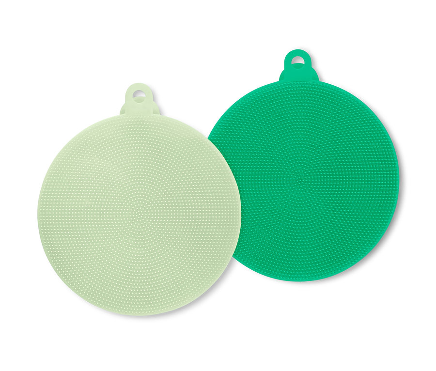 Dvě silikonové houbičky na mytí nádobí.