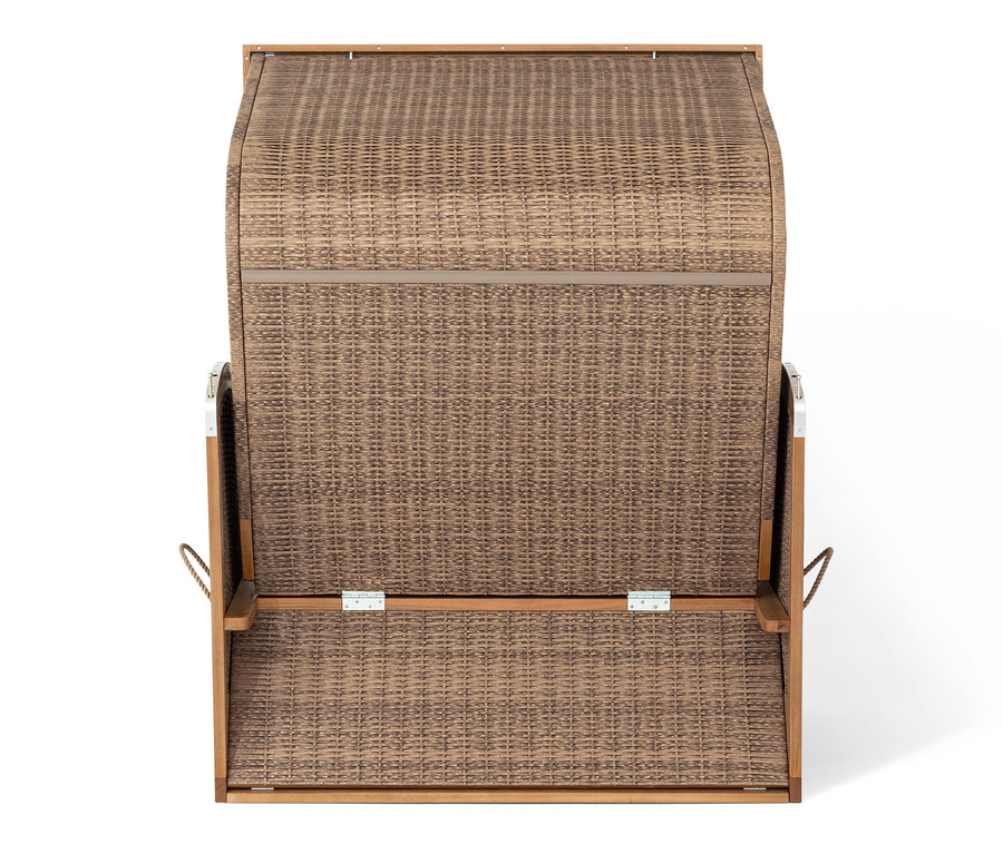 Proutěný plážový koš prémiové kvality XXL se 2 výklopnými stolky, pohled shora.