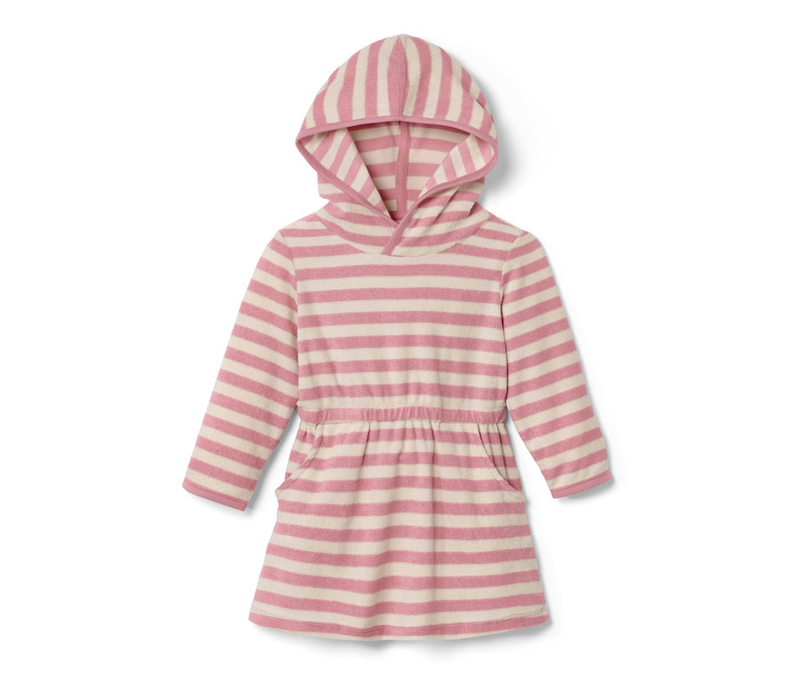 Pruhované dětské froté šaty s kapucí.