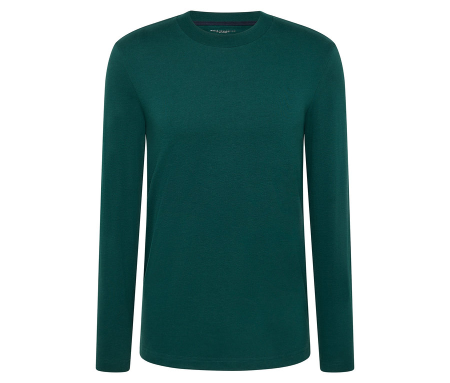 Zelené tričko s dlouhým rukávem na bílém pozadí.