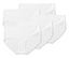 Pět kusů bílých dámských kalhotek leží na sobě.