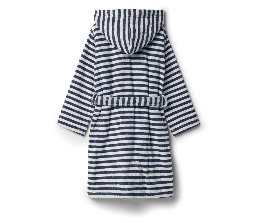 Pruhovaný župan s kapucí a páskem.