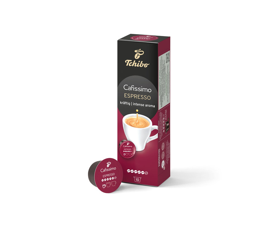 Balení Cafissimo Best of Cafissimo 30 kapslí stojí vedle jedné kapsle.