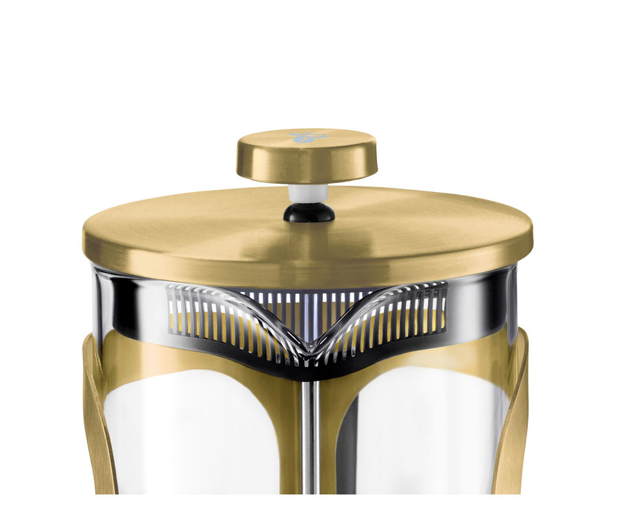 Detail zlaté konvičky french press na 6 šálků.
