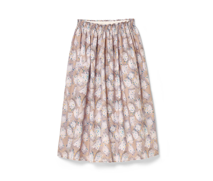 Béžová sukně NAH/STUDIO s potiskem z biobavlny.