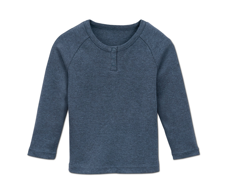 Modré tričko z interlockové pleteniny s dlouhým rukávem s knoflíky.