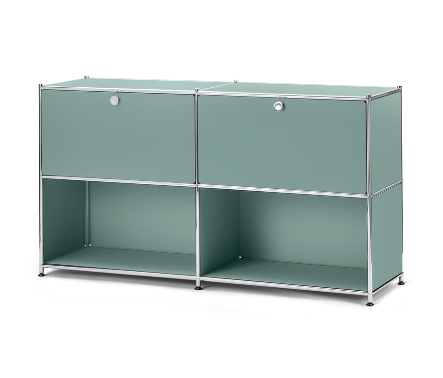 Šalvějově zelená odkládací skříňka »CN3« se 2 přemístitelnými výklopnými dvířky.