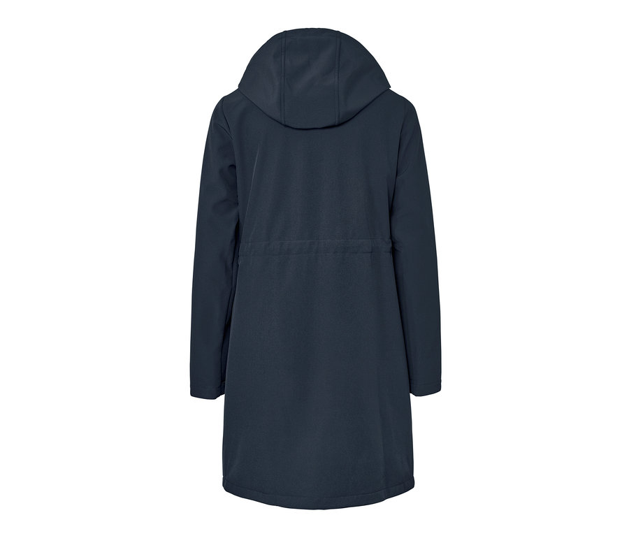 Tmavě modrý softshellový kabát zezadu.