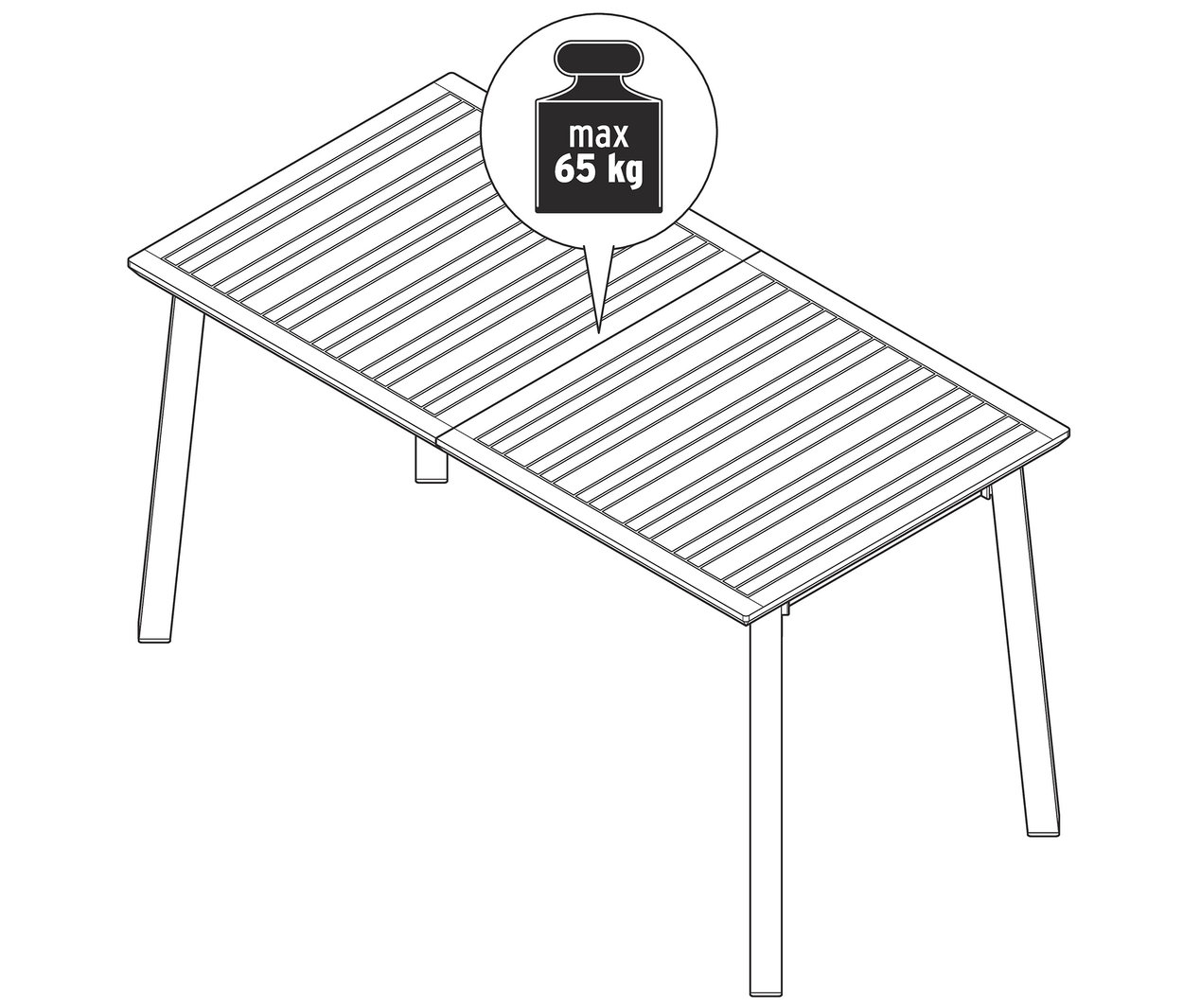 Ilustrace rozkládacího stolu »Liska« s maximální nosností 65 kg.