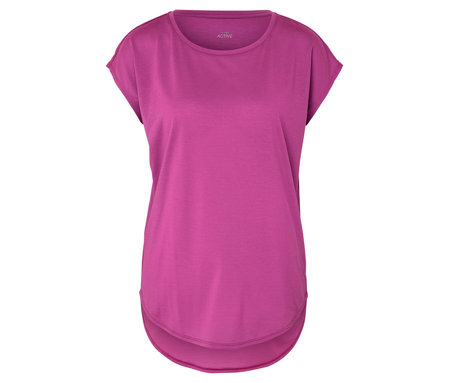 Růžové sportovní tričko leží na bílém pozadí.