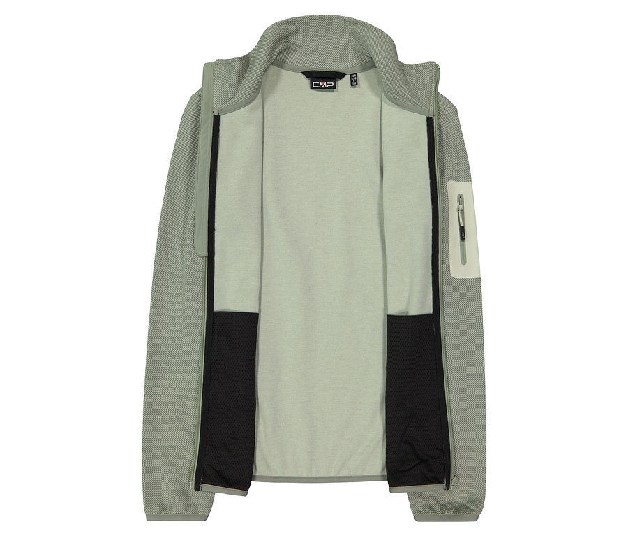 Rozepnutá světle zelená pletená fleecová bunda CMP s celopropínacím zipem.
