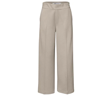 Béžové 7/8 kalhoty culottes Street One s širokými nohavicemi a plochým pasem.