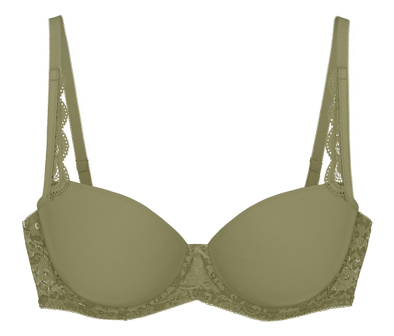 Podprsenka Triumph Amourette WP v barvě olive gold s krajkovými detaily na ramínkách a po stranách.