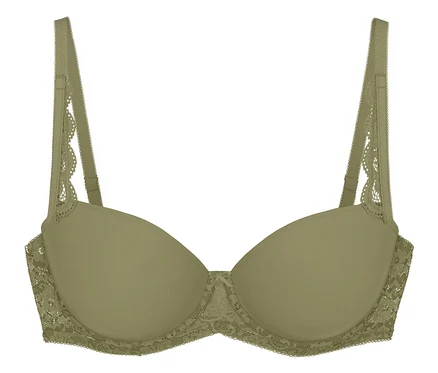 Podprsenka Triumph Amourette WP v barvě olive gold s krajkovými detaily na ramínkách a po stranách.
