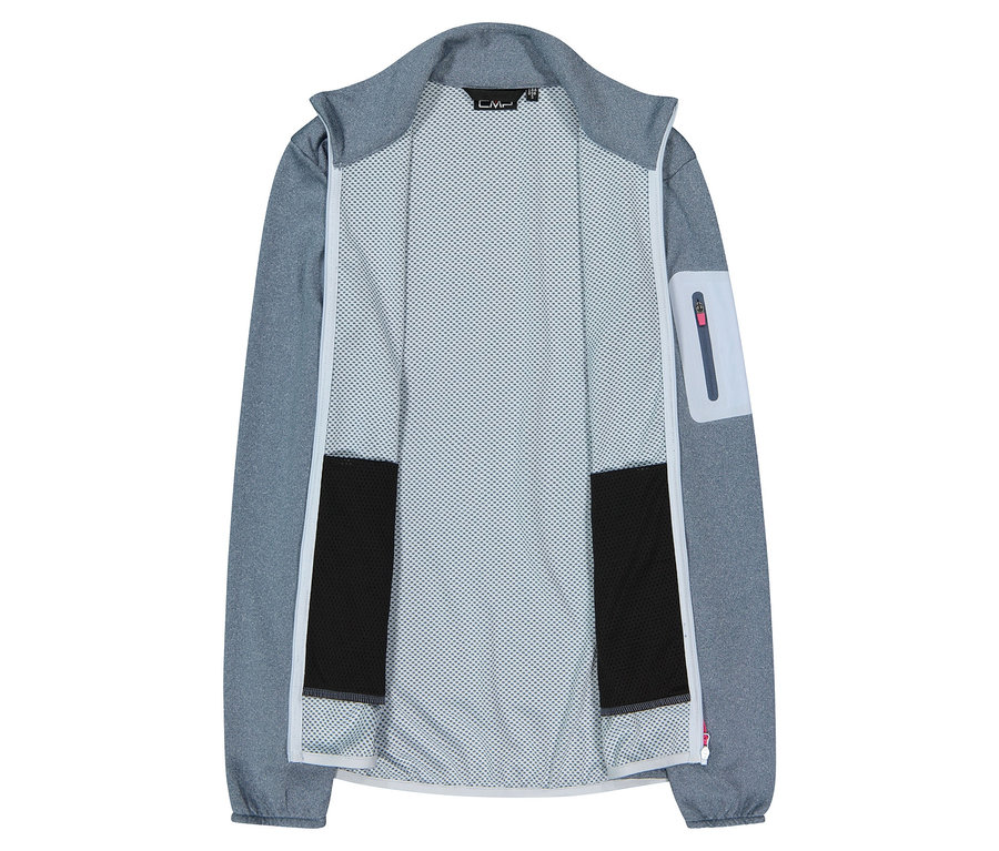 Otevřená světle šedá bunda CMP s celopropínacím zipem a síťovanou podšívkou.