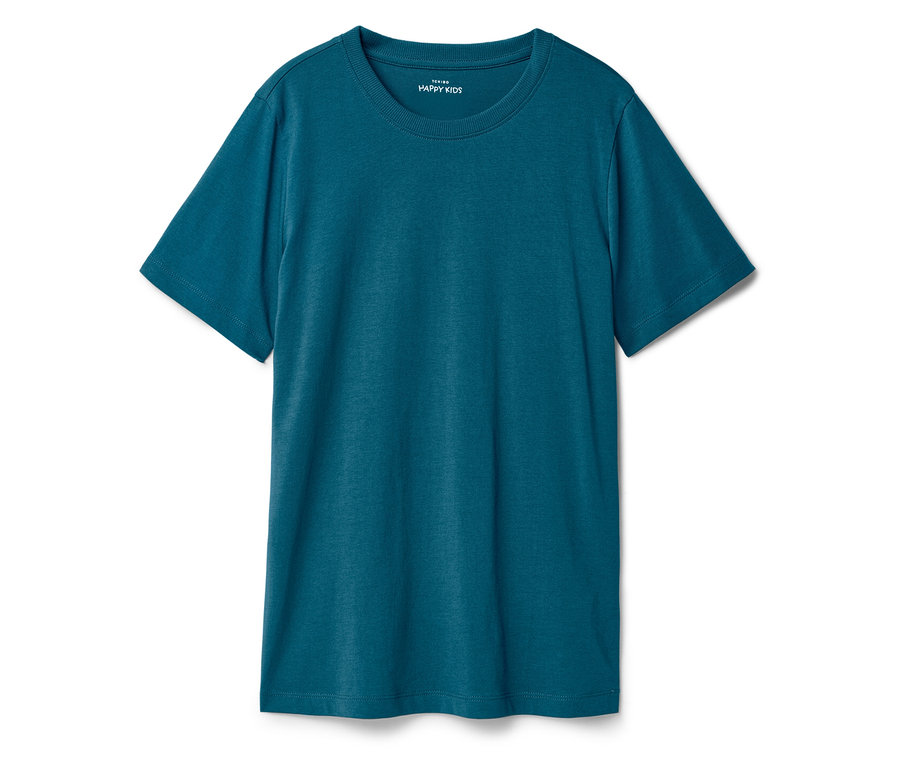 Modré tričko leží na bílém pozadí.