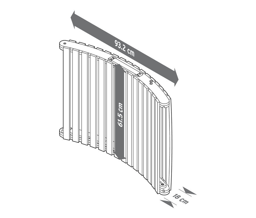 Rozměry skládacího lehátka »Lenja«: 93,2 cm délka, 61,5 cm výška, 18 cm šířka.
