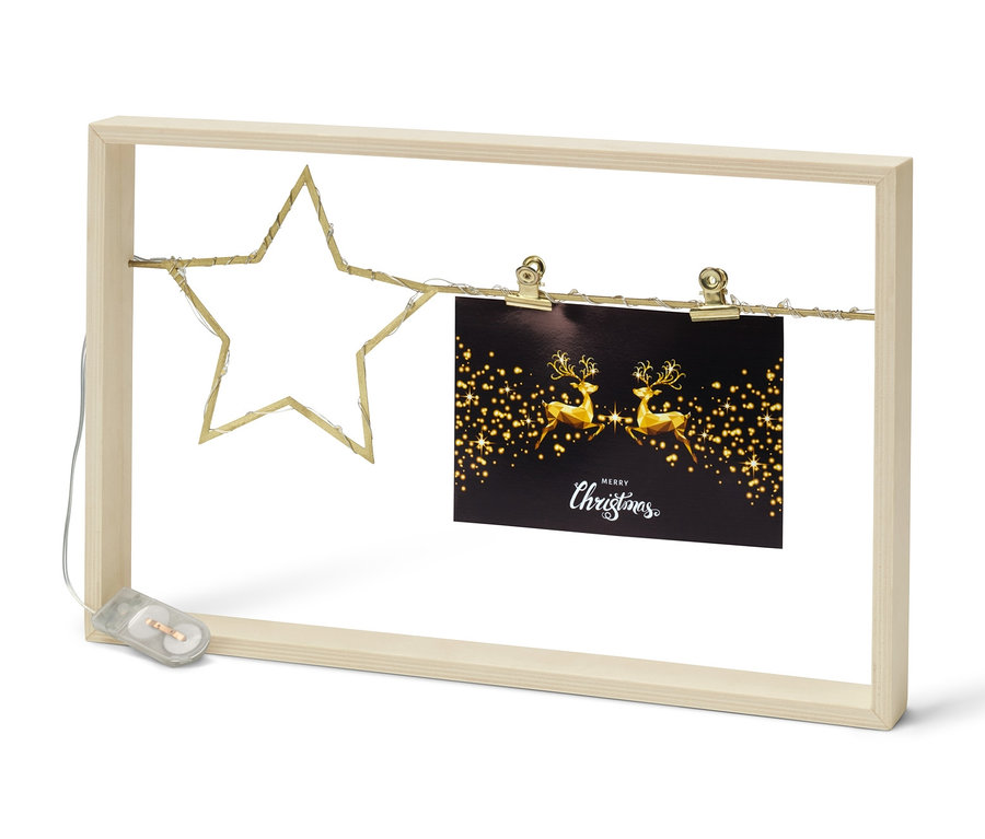 Rámeček na obrázek s LED osvětlením, s vánočním obrázkem a hvězdou.