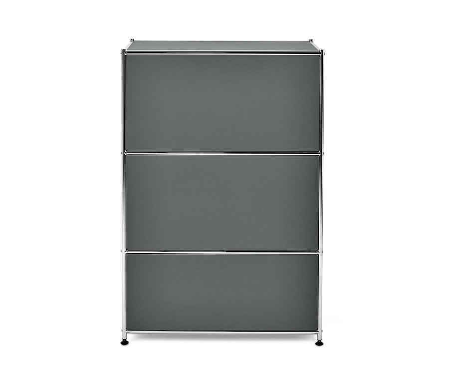 Šedý kovový sekretář »CN3« se třemi zásuvkami.